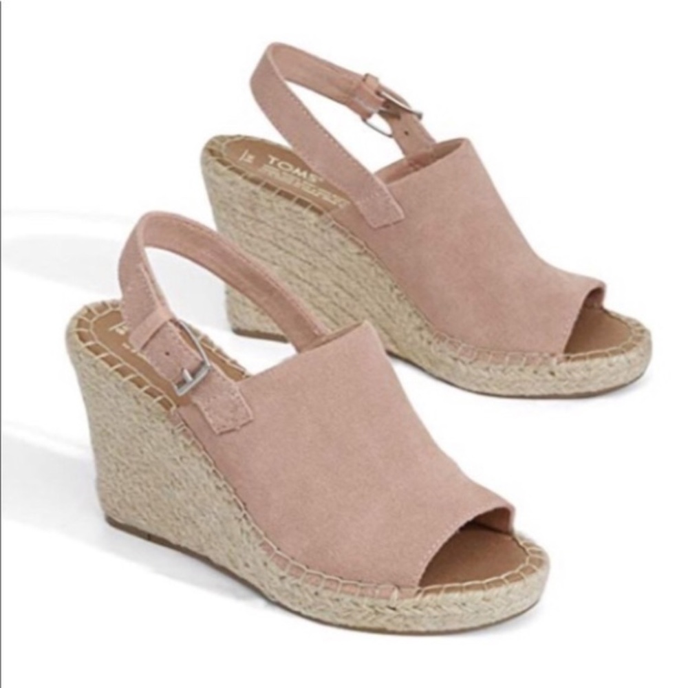 TOMS Monica Pink Suede Wedge Espadrilles